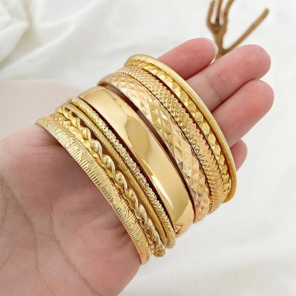 Women's Gold 3 Bracelets Bangles Stackable Bracelet Boho Indian Bangles - Picture 5 of 7